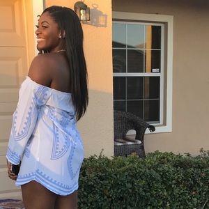 White & Blue Off the shoulder Dress